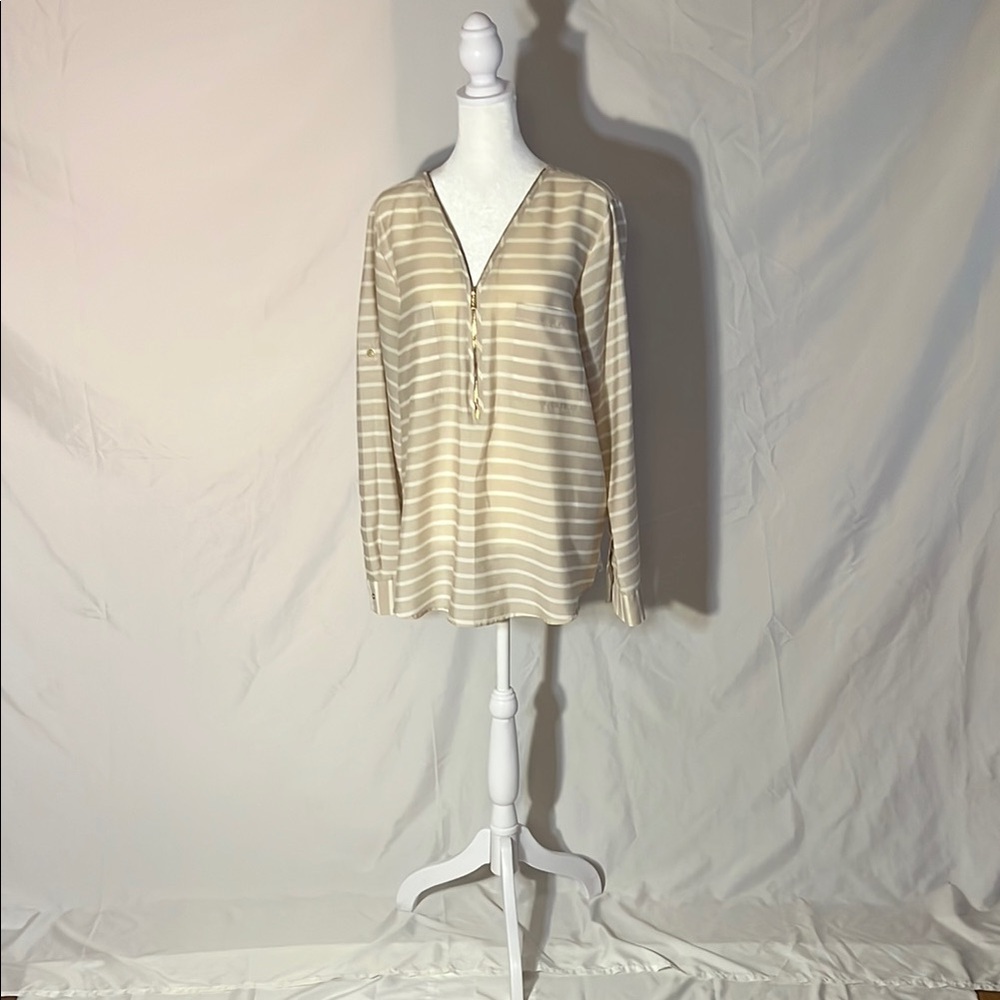 Calvin Klein Zippered, Cream Blouse